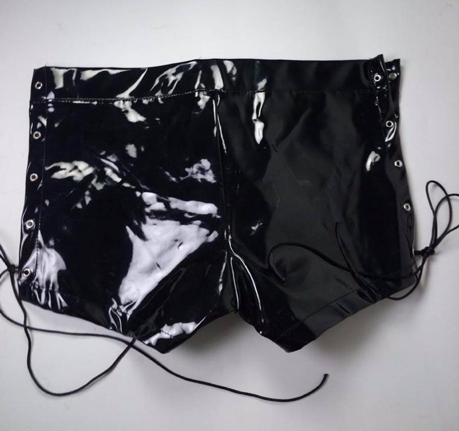 Sexy Latex Zipper  Short Lace Up