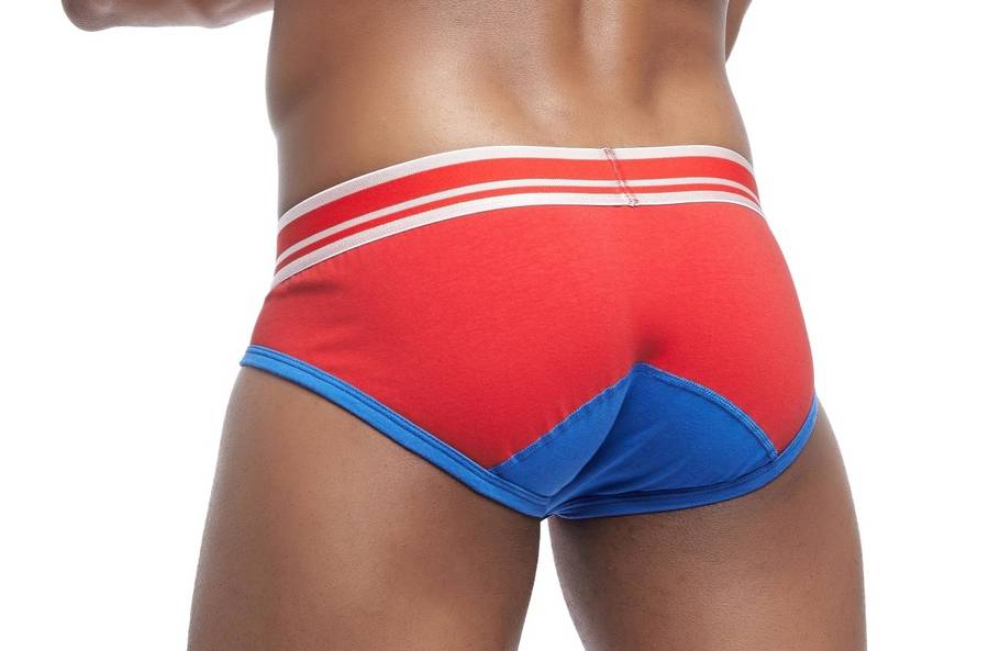 Jockmail Briefs - Red and Sky Blue with White Band