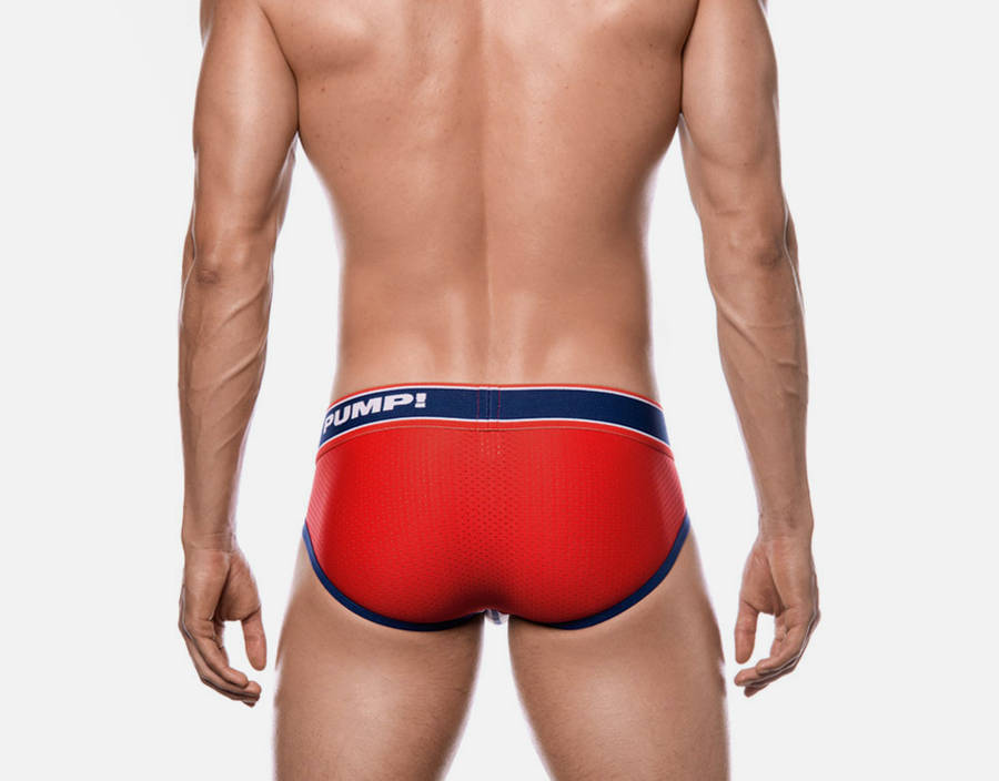 Pump Hollow Mesh Briefs White and Red