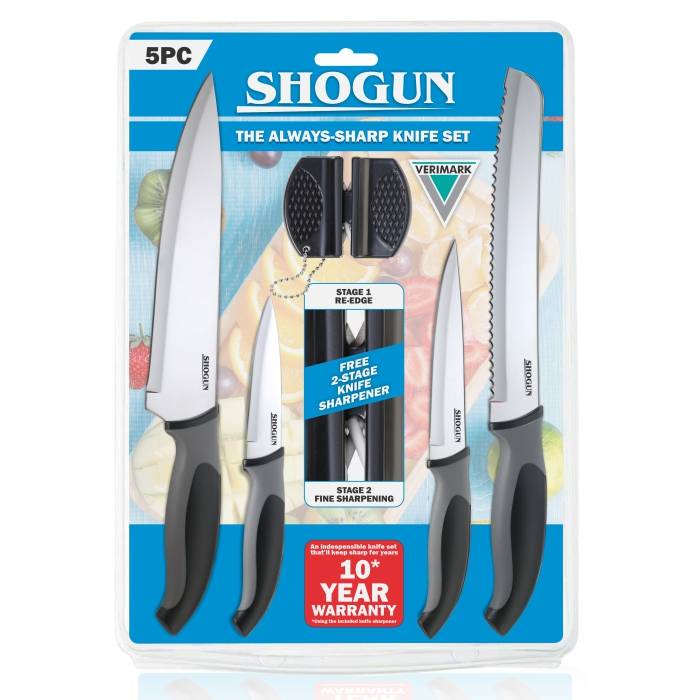 Shogun 5pc kitchen knife and sharpener set | Kitchen Knives with Knife Sharpener