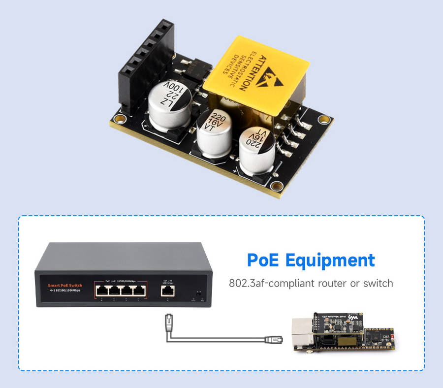 ESP32-S3 ETH development board, optional for PoE module