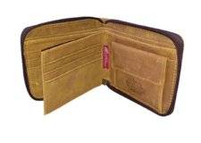 Men's Premium Quality Genuine Leather Zip Around Bifold Wallet - Tan