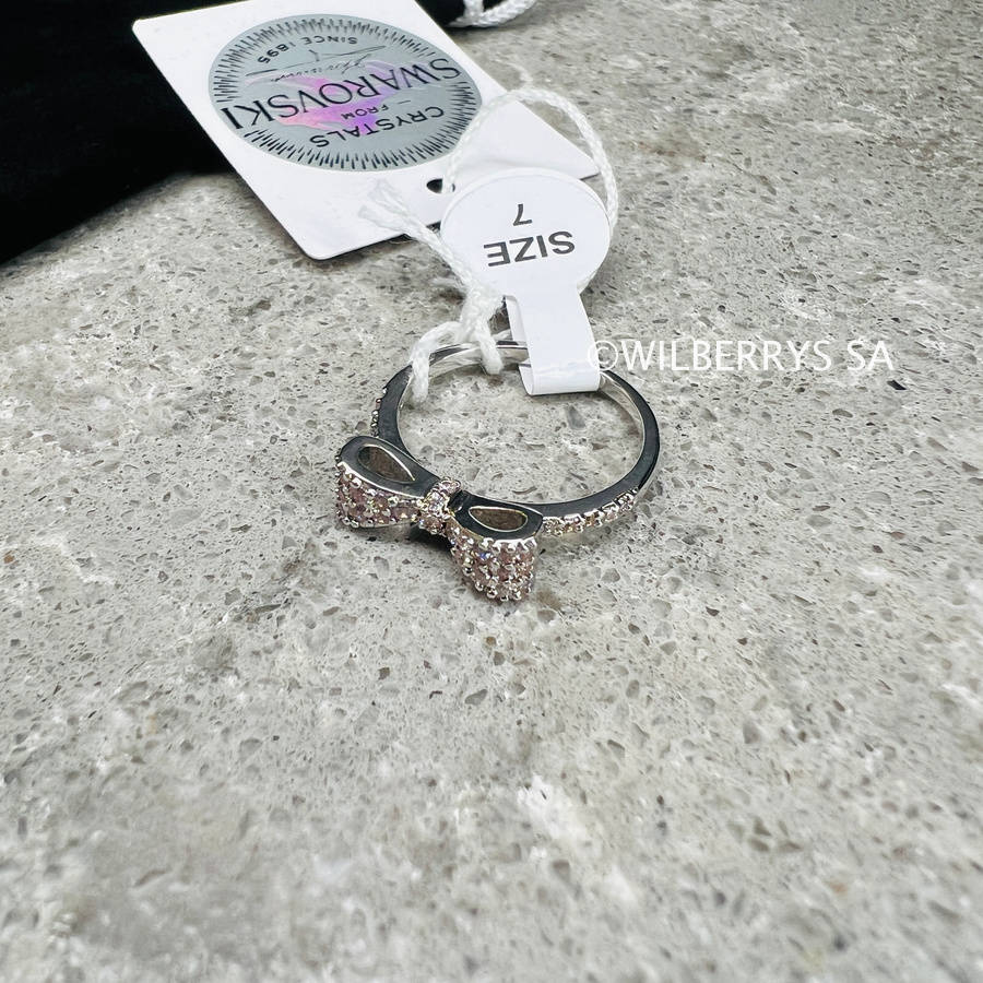 rrp: R1950** LONDON JEWELLERS Bow Ring White Gold pl M-7, Embellished with Crystals from Swarovski®