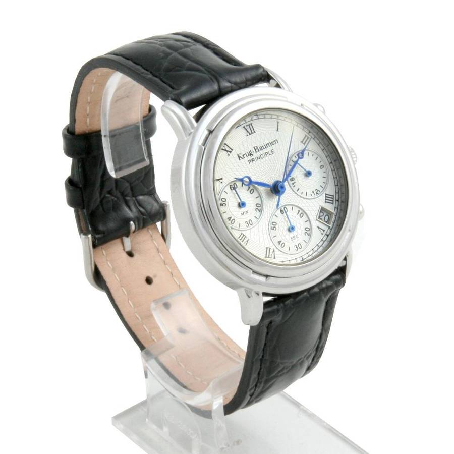 Retail: R7,000.00 Krug-Baumen Men`s Principle Genuine Black Leather Chrono Watch BRAND NEW