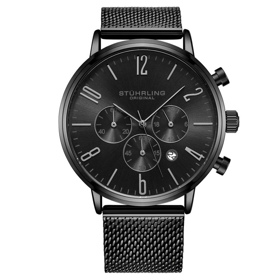 **must see!!** STUHRLING ORIGINAL® Men`s MONACCO BLACK Milanese Chrono Watch BRAND NEW