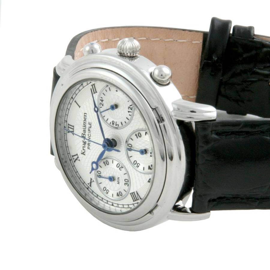 Retail: R7,000.00 Krug-Baumen Men`s Principle Genuine Black Leather Chrono Watch BRAND NEW