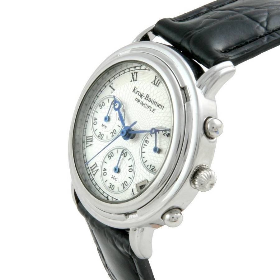 Retail: R7,000.00 Krug-Baumen Men`s Principle Genuine Black Leather Chrono Watch BRAND NEW
