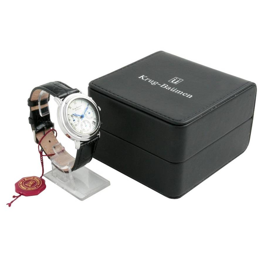 Retail: R7,000.00 Krug-Baumen Men`s Principle Genuine Black Leather Chrono Watch BRAND NEW