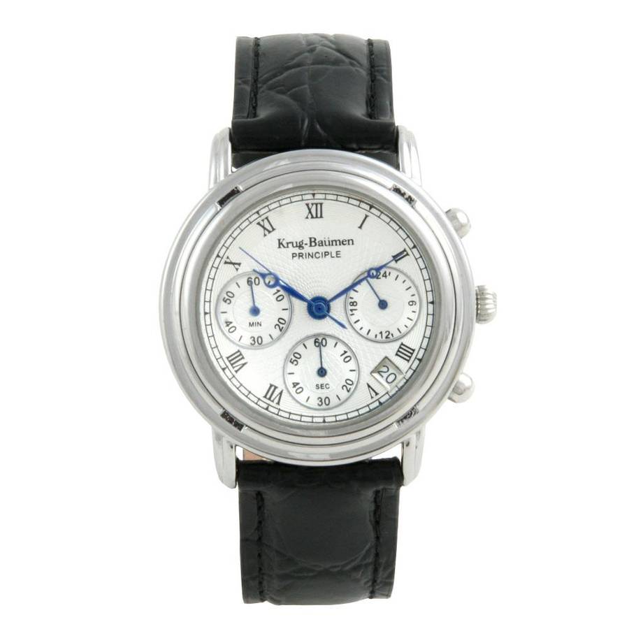 Retail: R7,000.00 Krug-Baumen Men`s Principle Genuine Black Leather Chrono Watch BRAND NEW