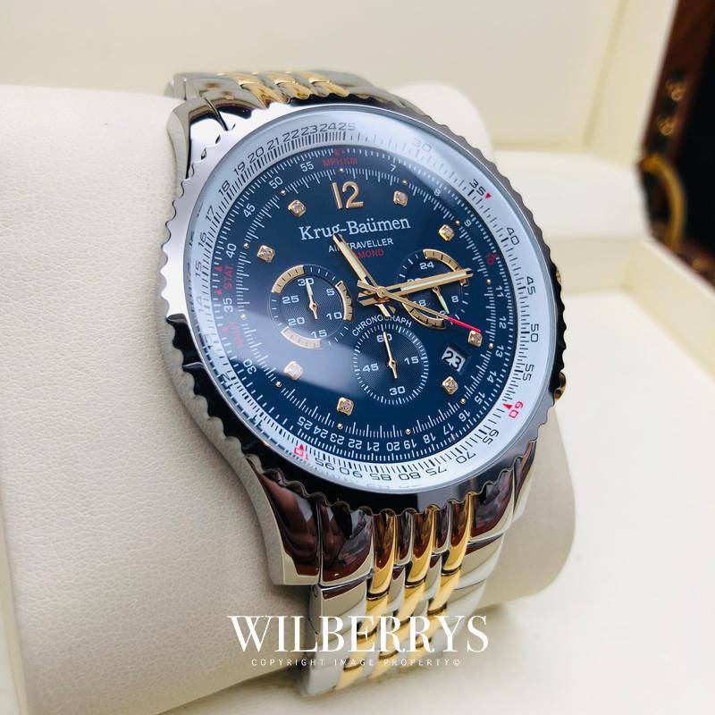 l@@k!! Retail: R9,500.00 Krug-Baumen Men`s Air Traveller 46mm Diamond BLUE EDITION Watch NEW