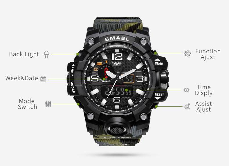 SMAEL Men`s SHOCK PROOF Mens mixmaster 50mm Black / Green Green Watch WATER RESISTANT **BRAND NEW**
