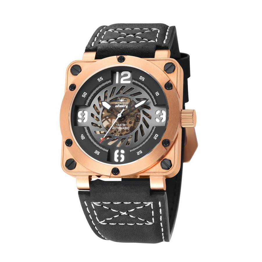 must see!!* R9k REVOLUTION® Men`s AUTOMATIC JET ENGINE TURBINE 48mm ROSE GOLD plated Watch NEW