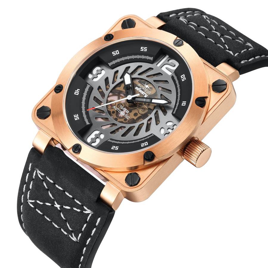 must see!!* R9k REVOLUTION® Men`s AUTOMATIC JET ENGINE TURBINE 48mm ROSE GOLD plated Watch NEW