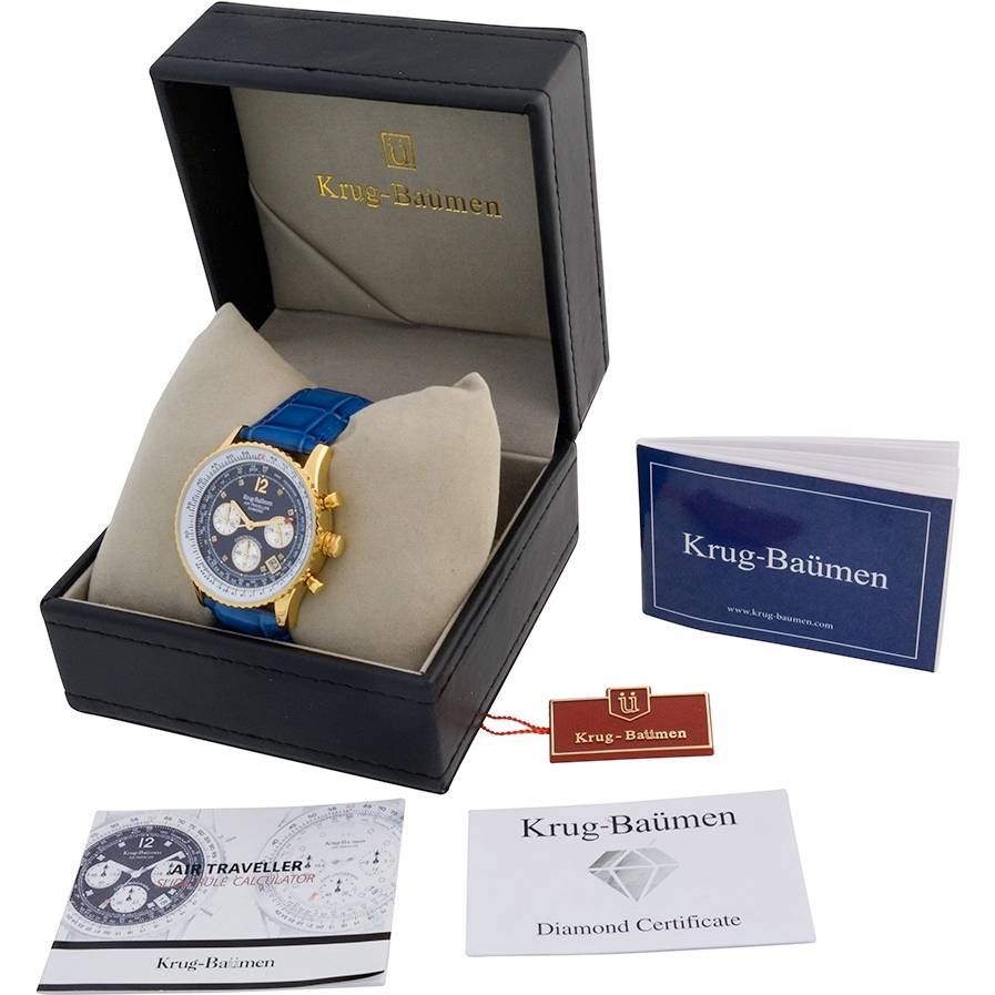 Retail: R10,000.00 Krug-Baumen Men`s Air Traveller 42mm Diamond BLU EDITION Watch  NEW