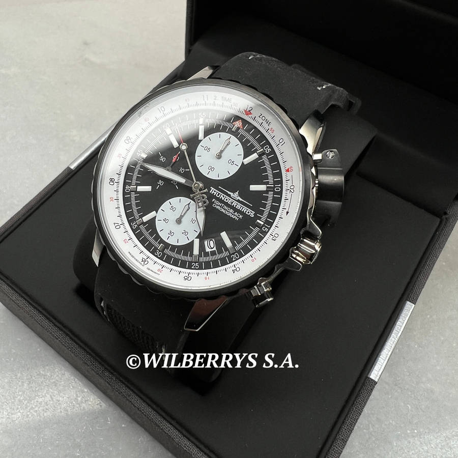 must see!! THUNDERBIRDS AIRCRAFT WATCH Men`s Fighting Pilot Steel Professional Black Silicone Watch