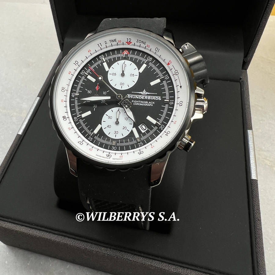 must see!! THUNDERBIRDS AIRCRAFT WATCH Men`s Fighting Pilot Steel Professional Black Silicone Watch