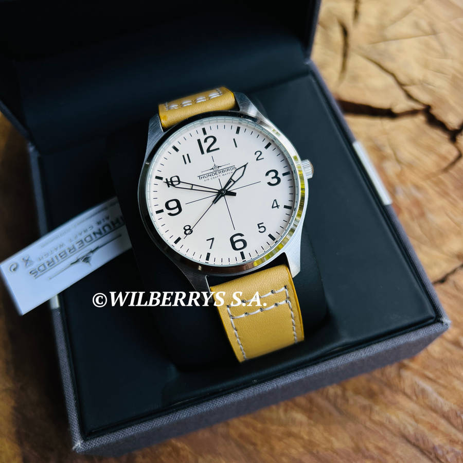 rrp R4,000.00 THUNDERBIRDS Men`s Meister Easy Read Cream Tan 40mm Easy Read Genuine Leather Watch