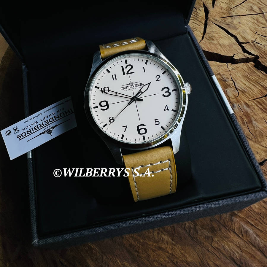 rrp R4,000.00 THUNDERBIRDS Men`s Meister Easy Read Cream Tan 40mm Easy Read Genuine Leather Watch