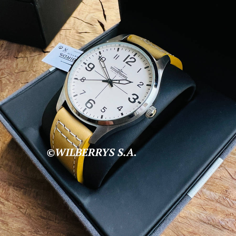 rrp R4,000.00 THUNDERBIRDS Men`s Meister Easy Read Cream Tan 40mm Easy Read Genuine Leather Watch