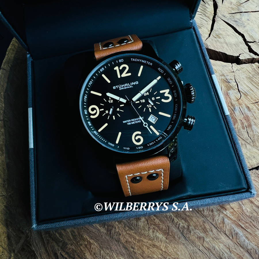 **oh my** R6,000.00 Stuhrling Original Men`s Kamakaze 45mm Aviator Luminous Brown/Black Chrono Watch