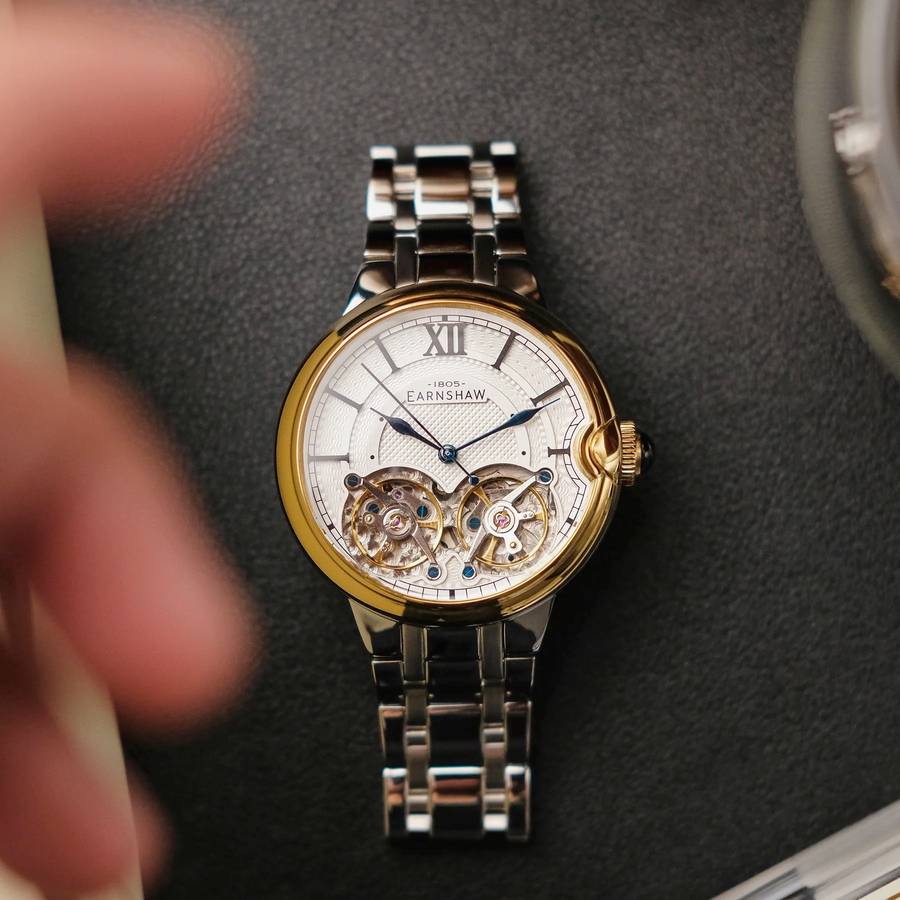 ***must see*** rrp: R11,500.00 THOMAS EARNSHAW AUTOMATIC DOUBLE BARREL OPEN HEART White/Gold Watch