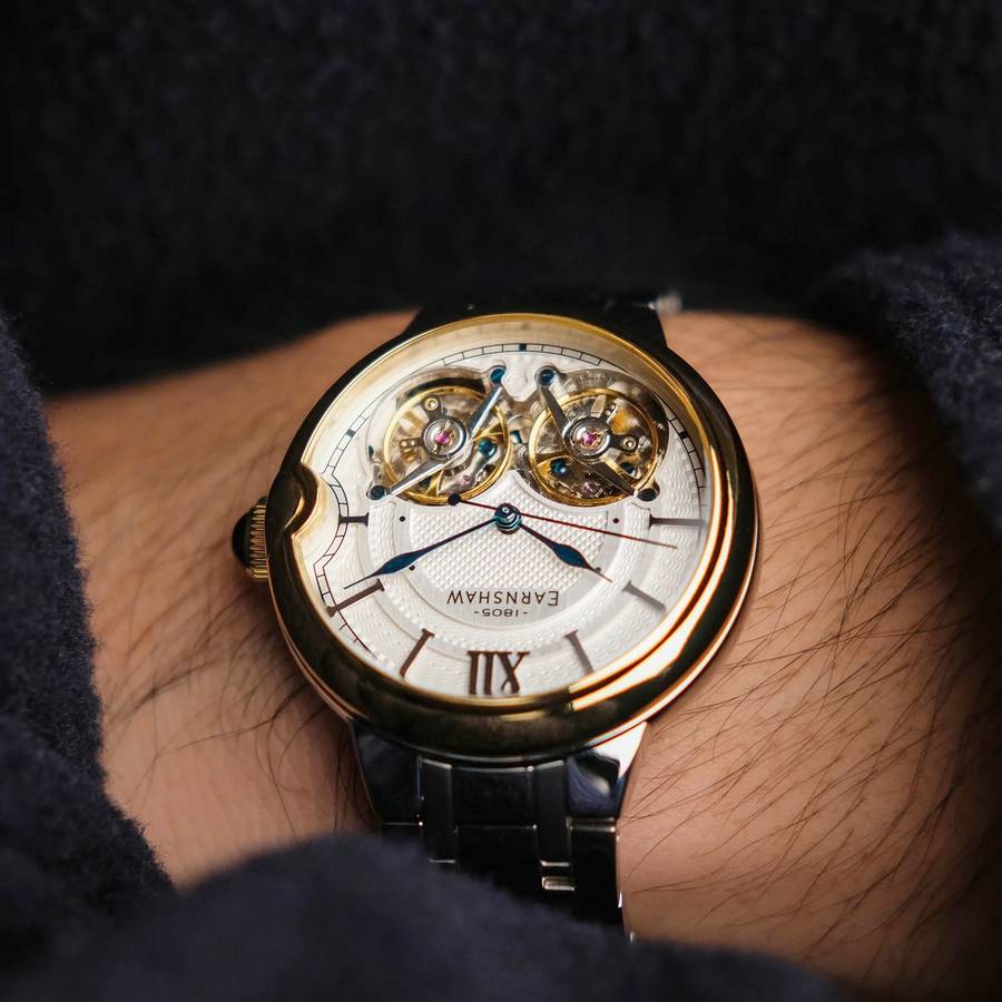 ***must see*** rrp: R11,500.00 THOMAS EARNSHAW AUTOMATIC DOUBLE BARREL OPEN HEART White/Gold Watch