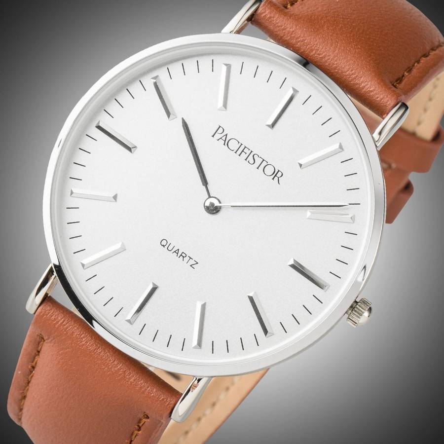 PACIFISTOR INFANTRY CO. Men`s LEATHER EGGSHELL WHITE TAN Watch Brand new BOXED, FULLY LOADED!
