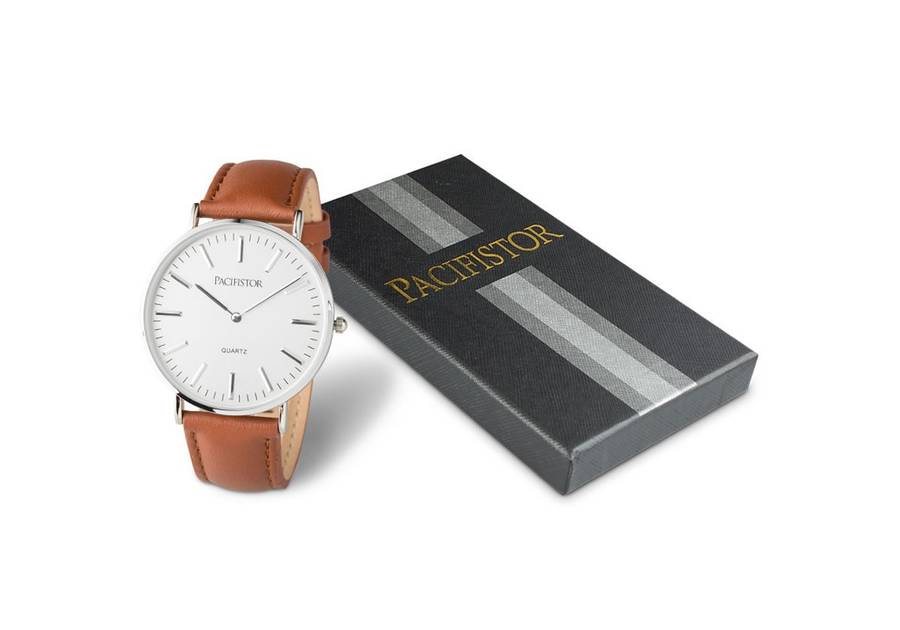 PACIFISTOR INFANTRY CO. Men`s LEATHER EGGSHELL WHITE TAN Watch Brand new BOXED, FULLY LOADED!