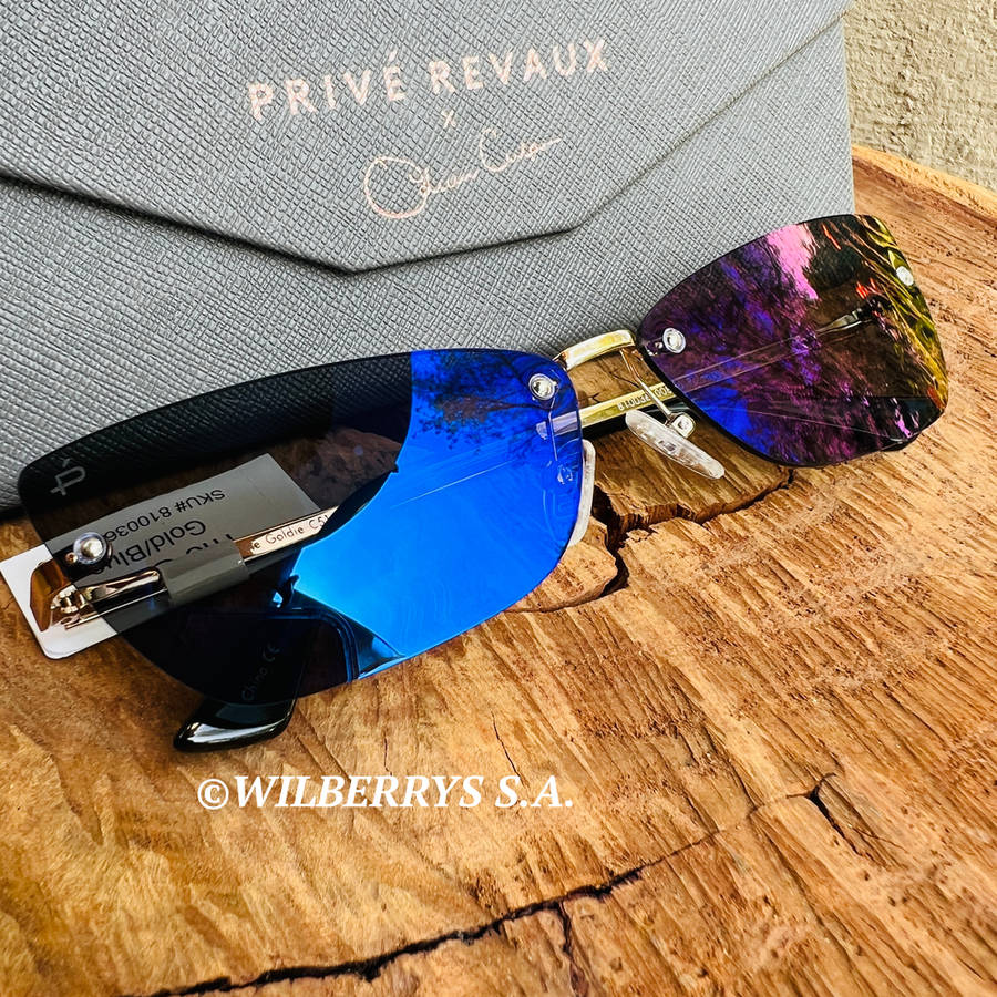 must see!! PRIVE REVAUX GOLDIE x Olivia Culpo / Champagne Gold Blue Sunglasses 100% genuine