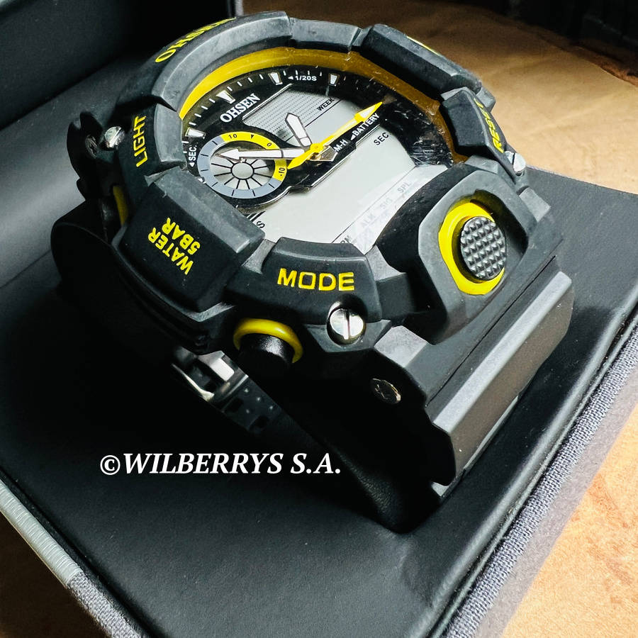 OHSEN Men`s SHOCK PROOF MUD GATOR 50m Black Silicone Watch BRAND NEW