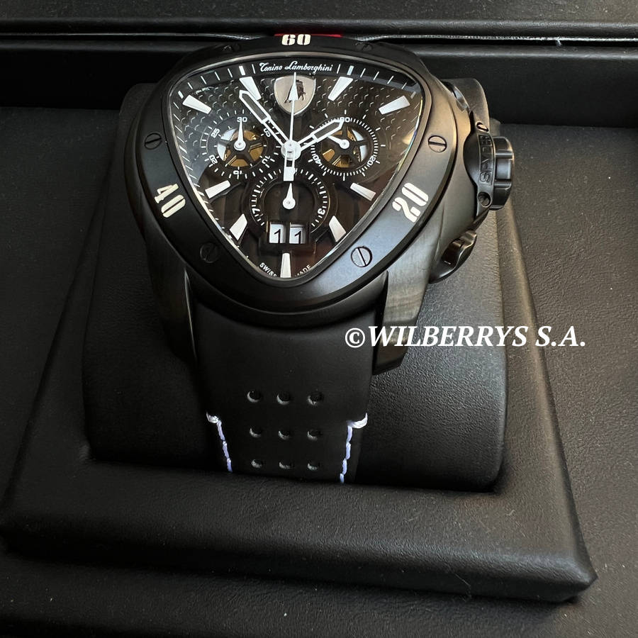 rrp R35,000.00 Tonino Lamborghini Men`s SPYDER BLACK/WHITE Chrono Watch NEW 100% GENUINE