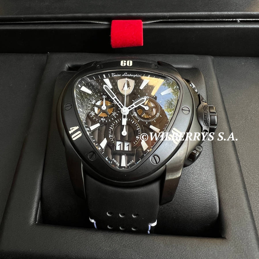 rrp R35,000.00 Tonino Lamborghini Men`s SPYDER BLACK/WHITE Chrono Watch NEW 100% GENUINE