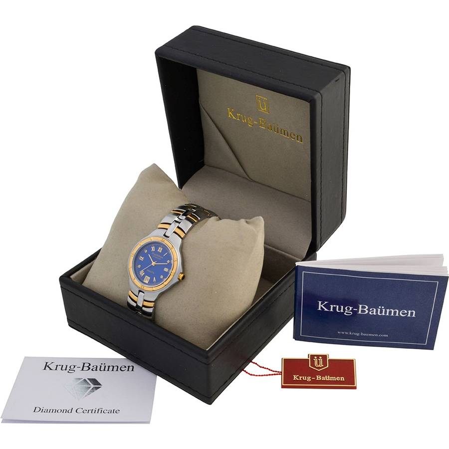 MUST SEE!! Krug Baumen Men`s Regatta 4X Genuine Diamond White Dial Two Tone Watch BRAND NEW