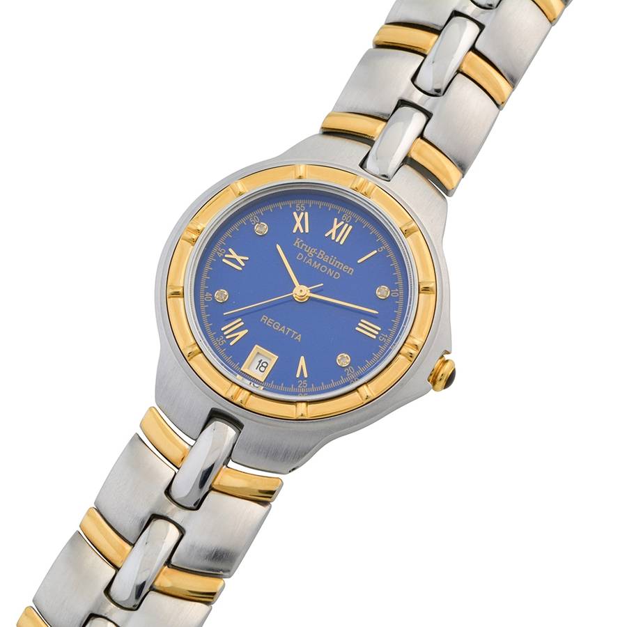 MUST SEE!! Krug Baumen Men`s Regatta 4X Genuine Diamond White Dial Two Tone Watch BRAND NEW