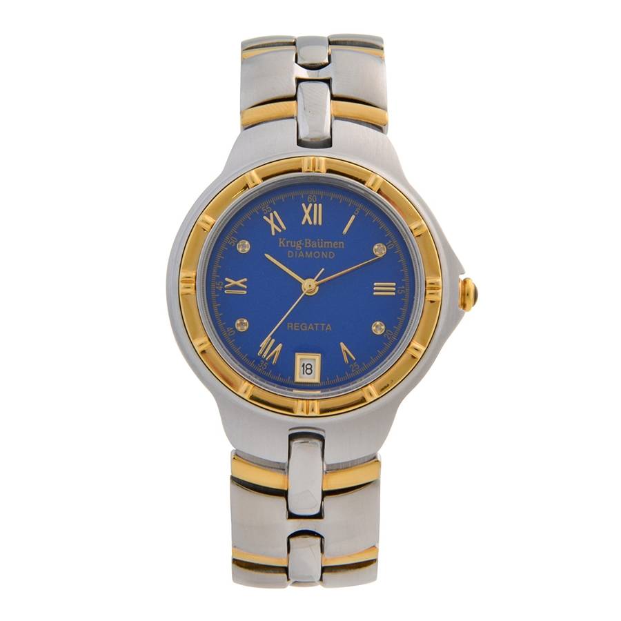MUST SEE!! Krug Baumen Men`s Regatta 4X Genuine Diamond White Dial Two Tone Watch BRAND NEW