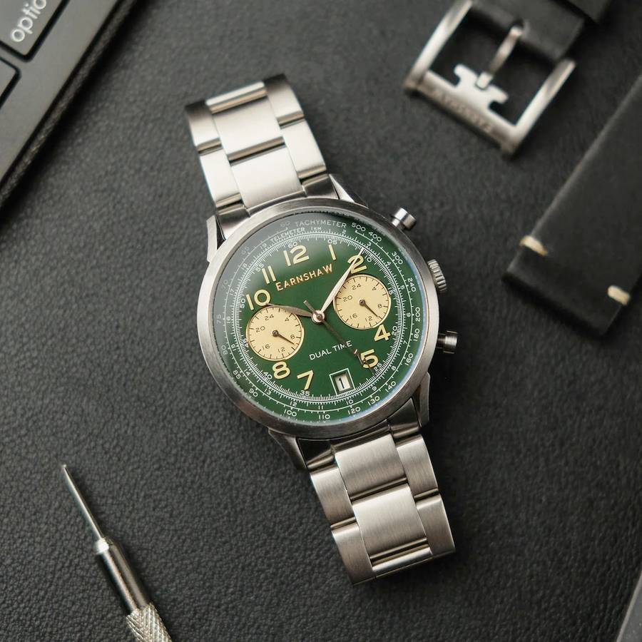 ***must see*** rrp: R8,500.00 THOMAS EARNSHAW Men`s Ampere 1/400 Chronograph Basil Green Watch