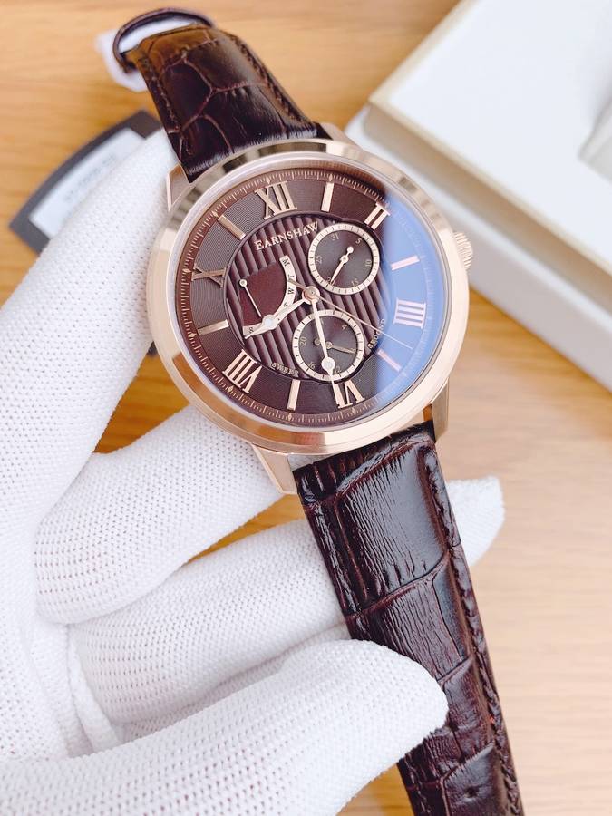 ***must see*** rrp: R6,500.00 THOMAS EARNSHAW Men`s DOUBLE RETROGRADE  COGNAC SWEEP SEC WATCH NEW