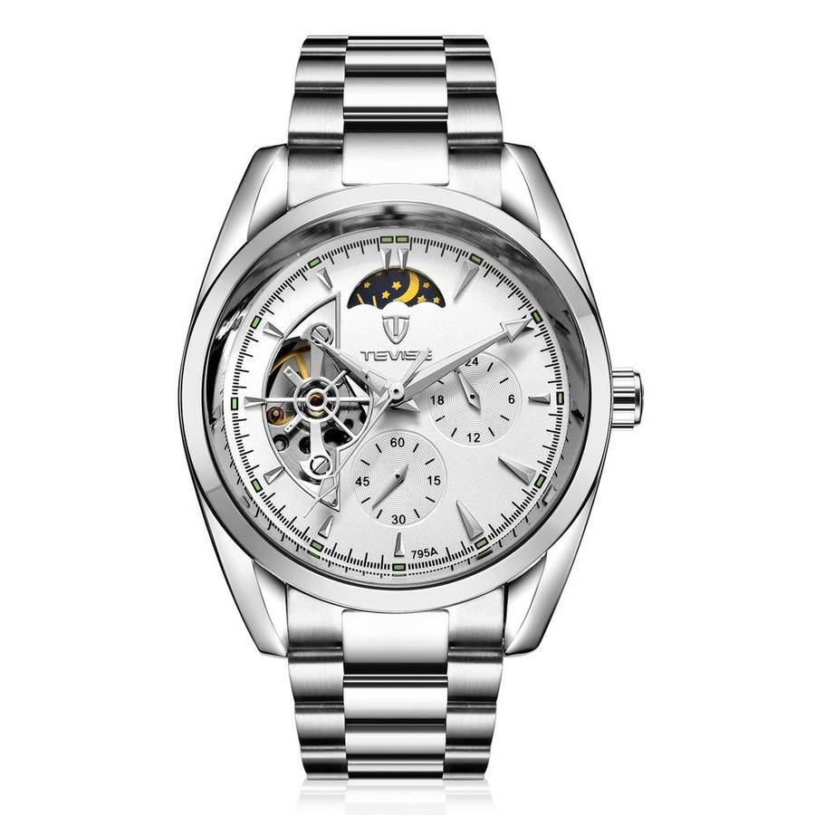Retail: R2,399.00 TEVISE® Men`s Classic AUTOMATIC Partial Skeleton Silver/White Watch