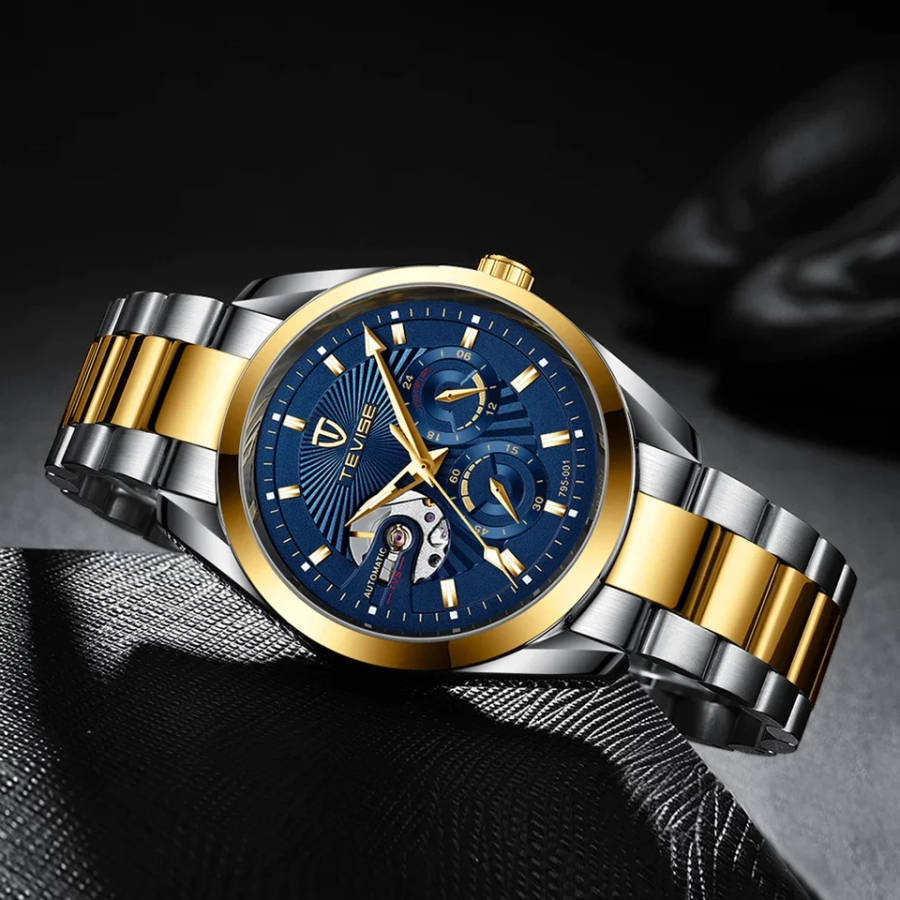 Retail: R2,399.00 TEVISE® Men`s Classic Automatic Partial Skeleton Silver/Black Watch