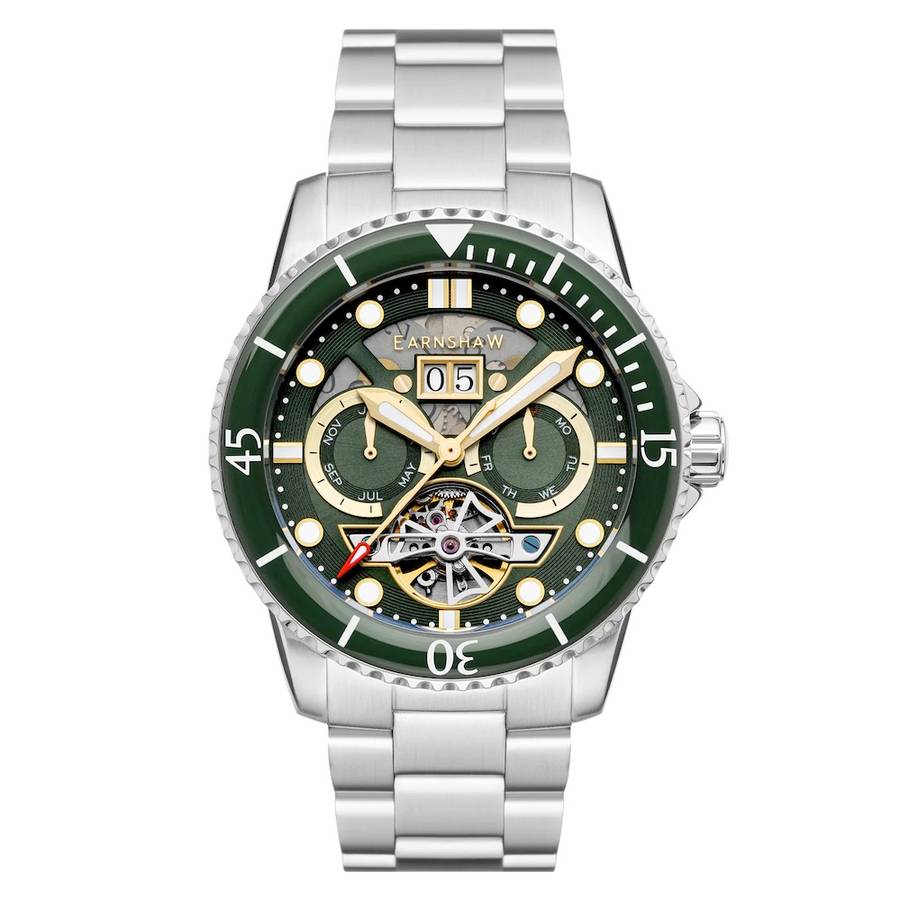 LOOK!! rip: R14,200.00 THOMAS EARNSHAW DUNCAN GRANDE DATE OPEN HEART AUTOMATIC Forest Green Watch