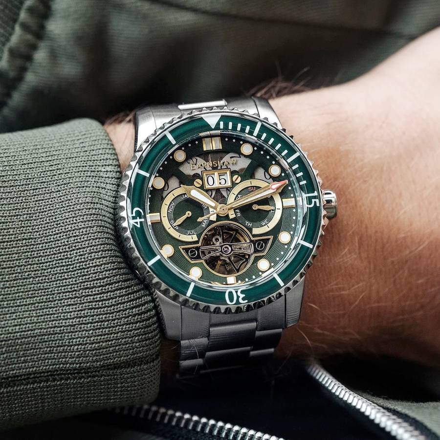 LOOK!! rip: R14,200.00 THOMAS EARNSHAW DUNCAN GRANDE DATE OPEN HEART AUTOMATIC Forest Green Watch