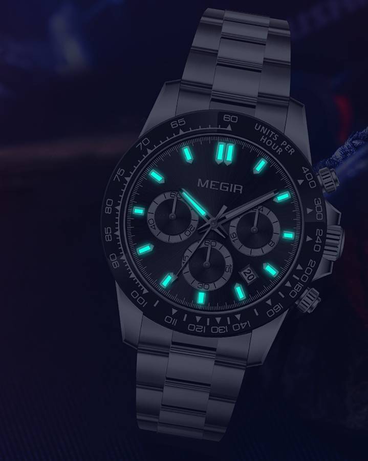 Retail: R1,499.00 MEGIR Mens Speedster Chronograph Date 43mm Stainless Steel Silver Oyster Watch