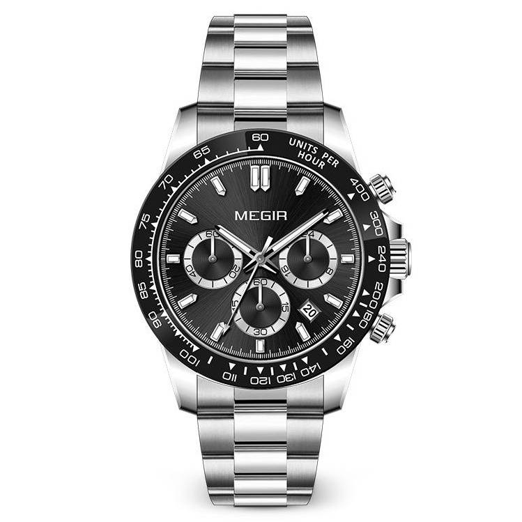 Retail: R1,499.00 MEGIR Mens Speedster Chronograph Date 43mm Stainless Steel Silver Oyster Watch