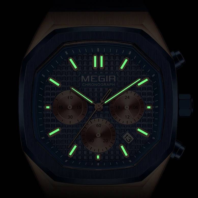 Retail: R1,499.00 MEGIR Men`s Oaki Chronograph Gold / Green Watch BRAND NEW