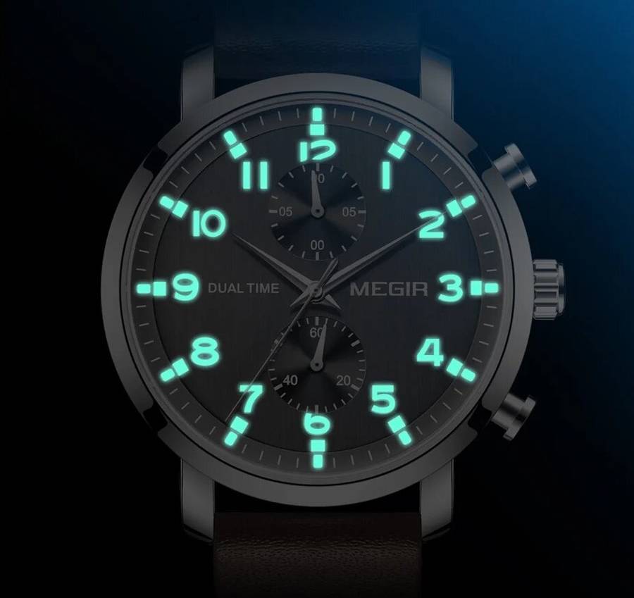 Retail: R1,399.00 MEGIR Men`s Dual Time Chronograph Date 42mm Ionic Stainless Steel Bracelet Watch