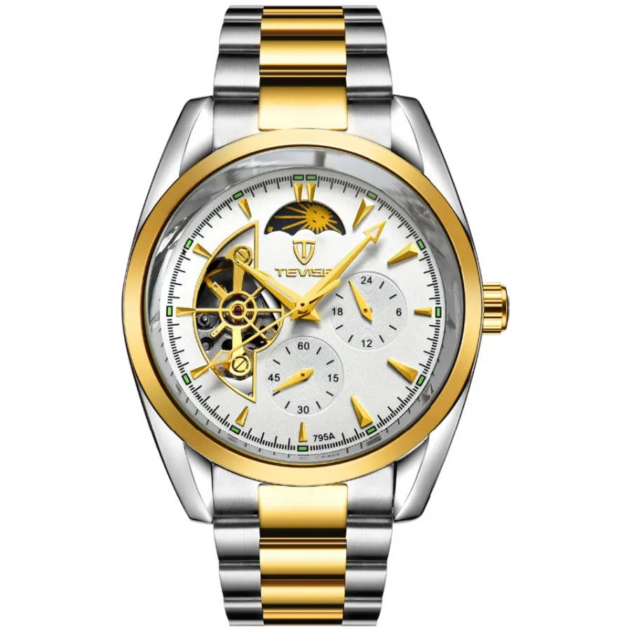 Tevisa Men`s Classic Automatic Partial Skeleton Two Tone/White Watch