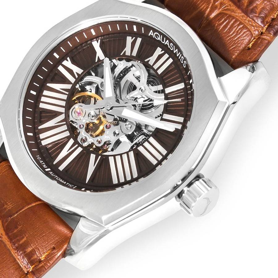 RRP: R15,000.00 Aquaswiss Men's "Legend Automatic" Brown Leather/Black Dial Watch  OFFICIAL