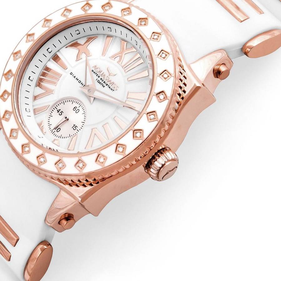 RRP: R18,000.00 Aquaswiss Women's Swissport with 24 Diamonds Watch Rose/White Silicone  OFFICIAL