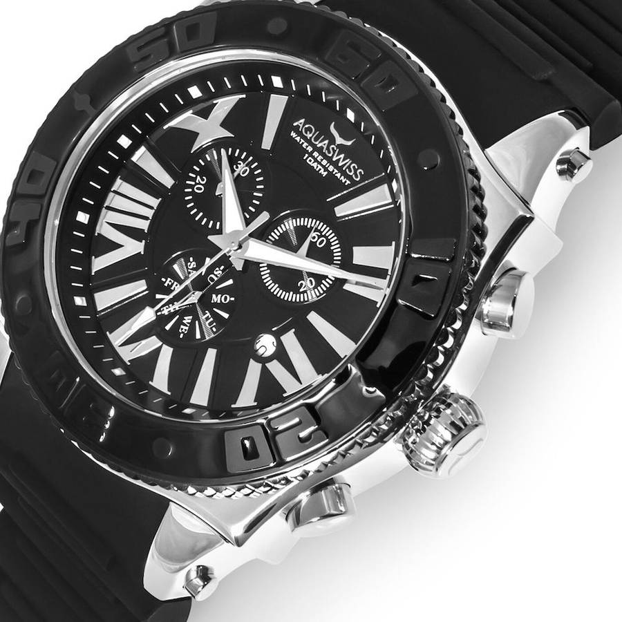 RRP: $1800 / R21,600.00 Aquaswiss Men's XG 50mm Chronograph Swiss Watch with Black Silicone Band