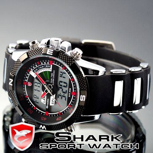 SHARK DUAL LED CHRONOGRAPH PORBEAGLE WATCH W/ BOX, PAPERS, LOADED!!